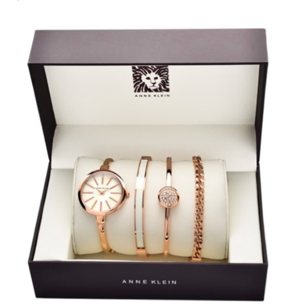 NWT Anne Klein 4pc Rose Gold Bangle Bracelet Watch